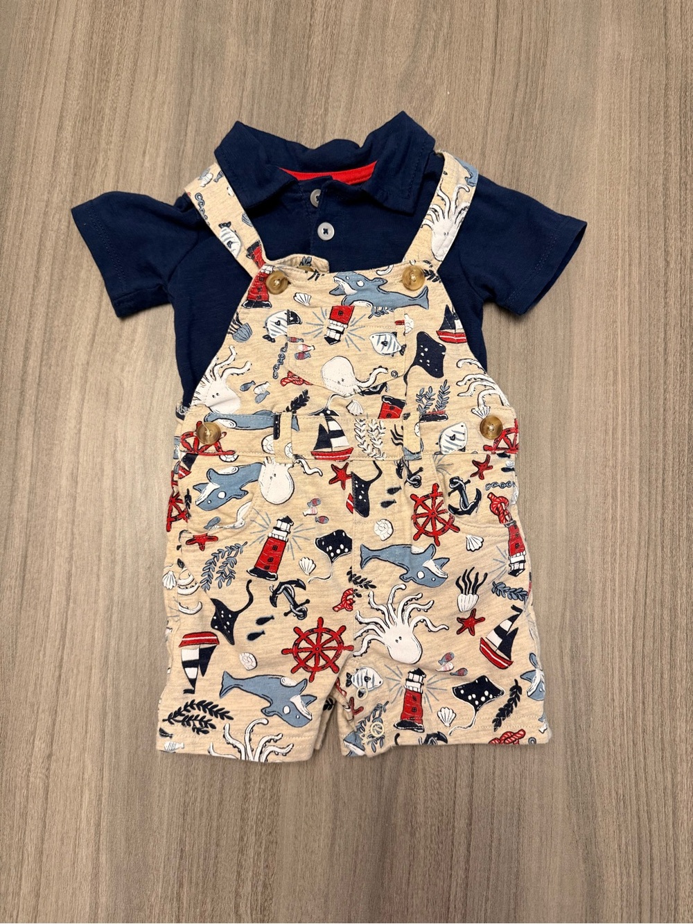 NWOT Nautical 🦈 Overalls- 12M